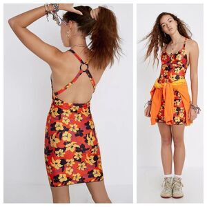 Urban Outfitters Vibrant Hibiscus Floral Bodycon Dress Small Racerback B…